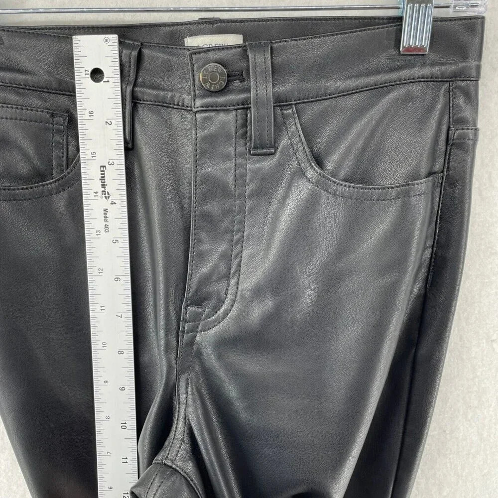 J Crew Pants Womens 25 Black Kate Faux Leather Straight Leg Soft Stretch Button - Picture 5 of 10